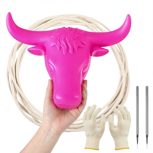 Crowye 1 Set Small Roping Dummy Plastic Junior Steer Head Dummy Set Horn Spread 11 Complete Rodeo Kit Roping Dummies Steer Head Soft Cotton Lasso Rope Gloves Steel Rods for Junior Practice (Pink)