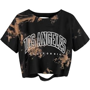 Avanova Women’s Finger Graphic Print Tee Shirt Casual Short Sleeve Tie Dye Crop Top