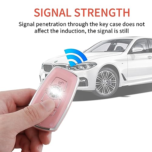 Image of Pangpai Pink Key Fob Cover for BMW, Soft TPU Key Case Protection with Bling Keychain Fit for BMW 2 5 6 7 X1 X2 X3 X5 X6 Series
