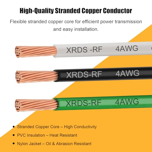 Image of XRDS -RF 4AWG THHN Wire, 10FT Black Stranded Copper Electrical Wire, Nylon Jacket, 600V Rated, Heat & Abrasion Resistant THHN /THWN-2 Cable for Household, Automotive, Solar, RV, Inverter