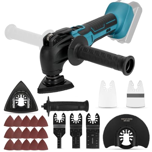 Multifunctioneel gereedschap compatibel met Makita 18 V lithium-accu, 170 W borstelloze motor oscillerend gereedschap voor snijden, polijsten, zagen, 6000-20000 tpm, 6-traps snelheidsregeling, zonder