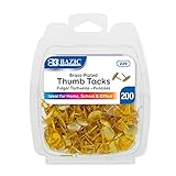 BAZIC Push Pins, Gold Metallic Flat Head Steel Point Thumb Tacks Pin for Cork Bulletin Board Map Pos