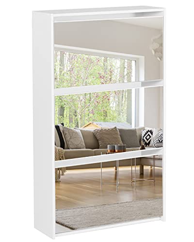 HOPUBUY - clóset de zapatos para entrada, clóset de almacenamiento estrecho de color blanco, organizador de zapatos de madera de 3 niveles para el hogar y el departamento, espejo
