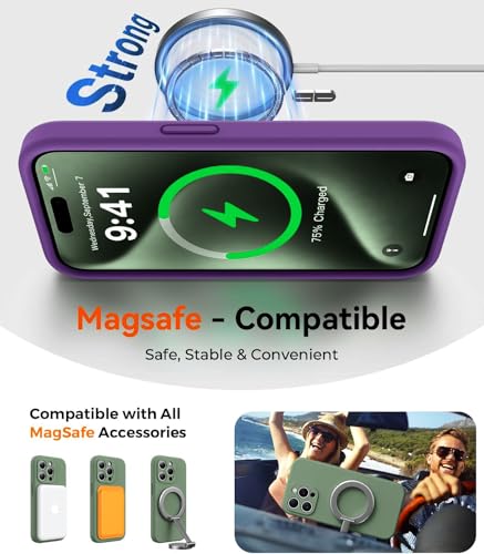 Image of DIZORO Microfiber Square Candy Case Compatible for iPhone 14 PRO MAX, Shockproof Slim Back Cover Liquid Silicone Case -Forest Green (Voilet)