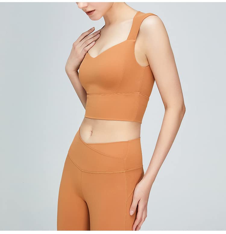 Sujetador deportivo de línea larga BaronHong para mujer tank top naranja talla M 2
