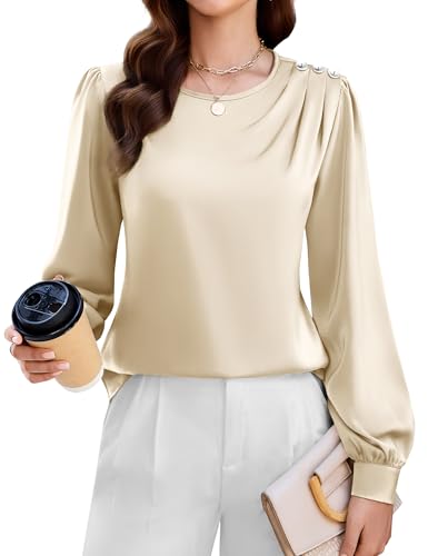 Blooming Jelly Women's Business Casual Tops Dressy Work Blouses Satin