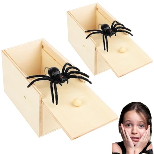 COLEESON Wooden Spider Prank Box, Spider in a Box Prank, Funny Scare Prank Box for Kids and Adults, Halloween Party Decoration April Fools Day Propsy (1PCS)