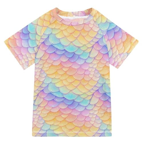 Girl Bathing Suit Short Sleeve Big Girls Swimsuits 9T Rainbow Scales Glittering