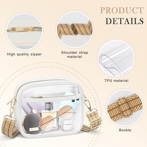MOMSIV C-lear Bag for Stadium Events, C-lear Stadium Bag with Front Pocket & Mesh Pocket C-lear Purse for Concerts Sports Festivals White4