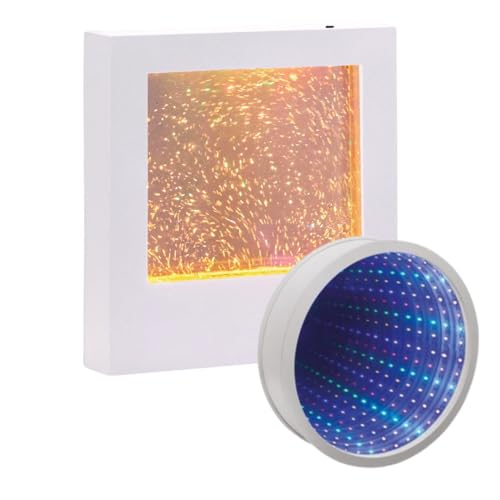 Playlearn Sensory Light 22cm Glitter Filled Square Light Rechargeable LED - 23cm 3D Infinity Mirror Tunnel Sensory Lights Calming Visual Effect LED Night Light for Kids Office Living Room & Bedroom