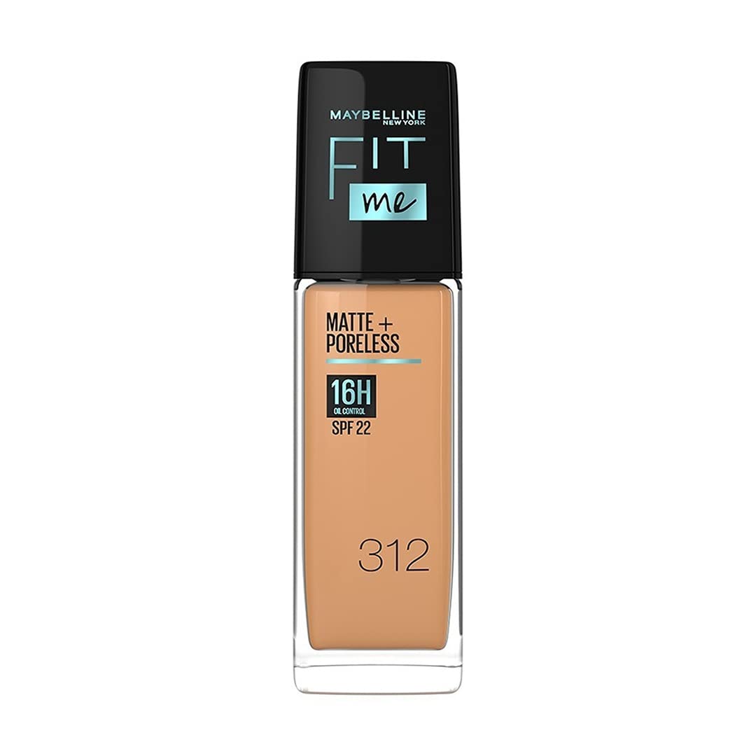 Maybelline New York Fit Me Matte + Poreless Liquid Full Coverage Foundation For All Skin Types,312 Golden|16 Hr Oil Control Full Coverage Foundation For All Skin Types With Spf 22,30 Ml,Pack Of 1