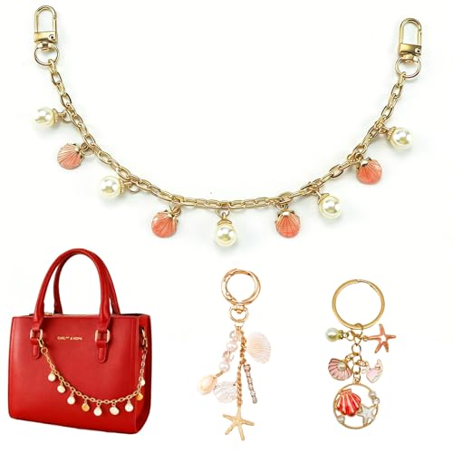 Bijou de sac à main orange avec perles fantaisies et deux fermoirs porte-clés solides