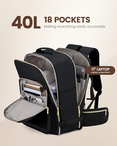 Image of LOVEVOOK 40L Travel Backpack with Waist Strap,Flight Approved Carry on Backpack,Waterproof Personal Item Travel Bag,TSA Carry on Luggage Suitcase Travel Essentials,Gifts for Women & Men,fit 17 inch Laptop