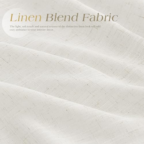 Image of Nanspring Cream Linen Curtains 102 Inches for Living Room 2 Panels Set Light Filtering Privacy Semi Sheer Extra Long Drapes Modern Elegant Cotton Textured Grommet Gauze Window Sheer Curtain 52x102