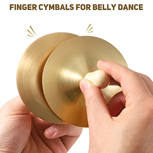 Facmogu 2 Pair 3.5 Inch Finger Cymbals, Belly Dance Finger Cymbal With Wooden Handles For Dancer Party, Generic Hand Cymbals With Wood Knobs For Belly Dance Lover #TOP2