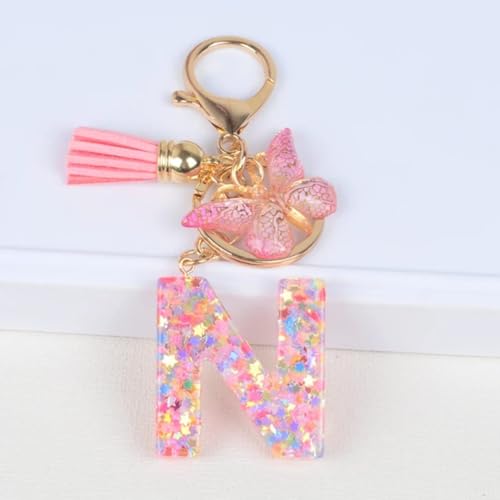 Image of GEOCARTER Lightweight Fashion Initial Letter Key Ring with Butterfly Pendant & Tassel, Stylish Purse Charm for Handbags, Car Keys, Gifts for Girls & Women