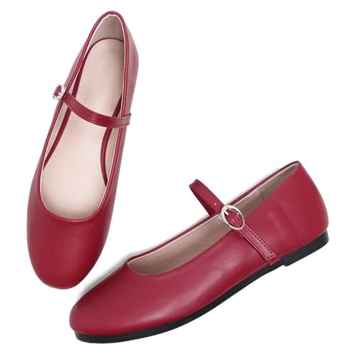 Hee grand Retro Soft Leather Mary Janes Shoes for Women Comfort Round Toe Ballet Flats with Ankle Strap Casual Portable Shoes4