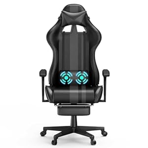 CEEDIR Gamingstoel, bureaustoel, ergonomische gamerstoel met hoofdsteun, lendenkussen en voetensteun, 130 kg belastbaarheid, model A, zwart