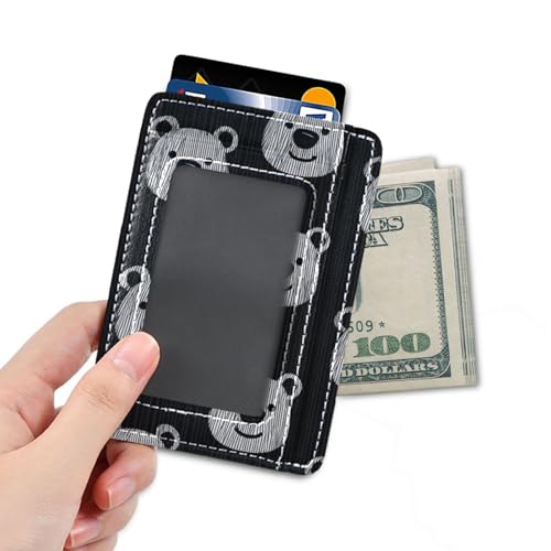 Cartoon Black White Bear Cute leather card wallets for women slim With Cash Slot RFID Blocking card holders for men&women4