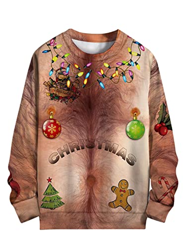 sanatty Unisex Topless Ugly Christmas Sweatshirt Novelty 3D Funny Design Sweater Shirt for Xmas (US Alpha Large X-Large Regular Regular N3)