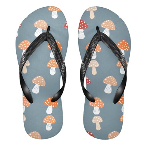 Yellow Mushroom Blue Flip Flops for Beach Thong Sandals Anti-slip Lightweight Beach Shoes for Summer Swim Travel