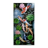 Nine Koi Fish Wall Art - Animal Wall Decor Canvas Prints Oil Paintings Lotus Pond Koi Fish Artwork - Pictures Prints Posters for Living Room, Bedroom, Office