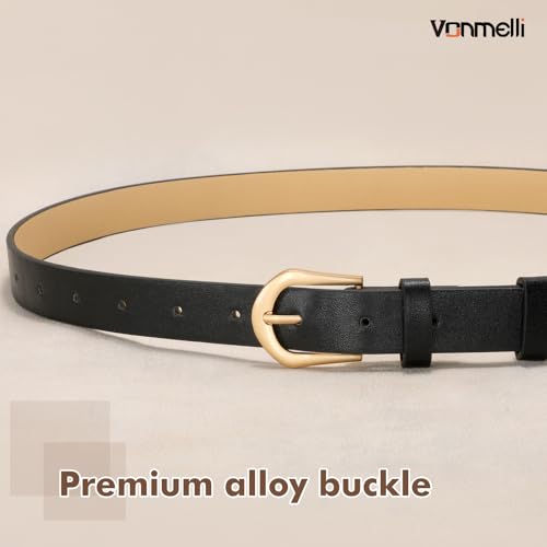 Image of VONMELLI 4 Pack Womens Thin Leather Belt Skinny Waist Belts for Women Fashion Jeans Dress with Gold Buckle