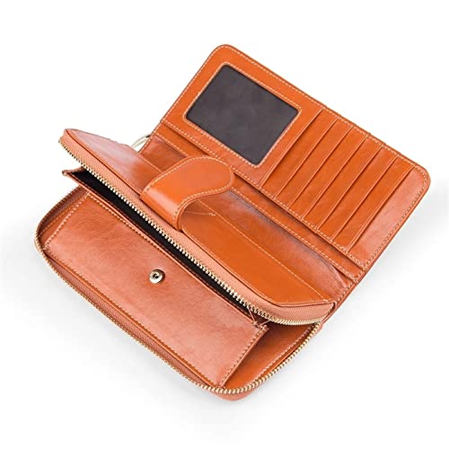 Women's Wallet RFID Anti-theft Protection Women Leather Wallet Oil Wax Leather Mobile Phone Bag Retro Wallet Handbag(Brown)3