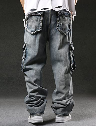 Men`s Cargo Jeans Workwear Stretchy Loose Zipper Pocket Denim Pants3