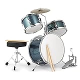 Ktaxon 3-Piece Drum Set, 14 Inch Beginners Drums Kit with Throne Stool, Pedal & 2 Pairs of Drumsticks, Junior Drums Set Musical Instruments W/Cymbal, Tom, and Snare Drum (Blue)