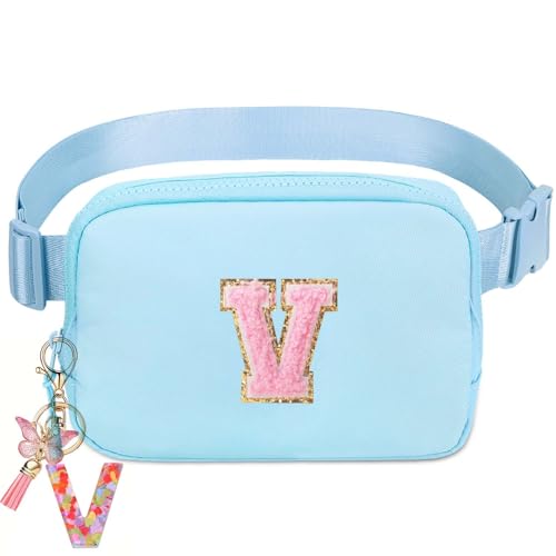 Image of Belt Bag for Girls Gifts - Birthday Gifts for Teenager, Personalized Gifts for Mom Freind Sister Teacher, Graduation GiftsInitial Crossbody Bag Belt Bag for Women Lavender Blue V