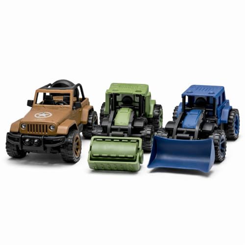 Image of Push & Go Pull Back Truck Toy Set for Kids | Army Jeep, Road Roller & Bulldozer | Pull Back Toy Cars | Mini Construction Toy Cars for Boys Age 2-8 Years |JCB Engineering Vehicle Gift Set