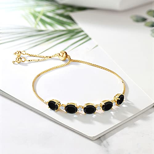 Gem Stone King 5-8 Cttw Gemstone Birthstone and White Created Sapphire Tennis Bracelet for Women | 18K Yellow Gold Plated Silver | Oval 8X6MM with Round 2.5MM Accents | Adjustable Bolo Chain4