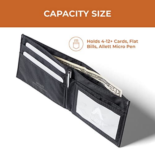 Allett ID Wallet, Jet Black | Nylon, RFID Blocking | Slim Minimalist Bifold Wallet, Water Resistant, Durable, Thin, Front Pocket | Holds 4-12+ Cards, Cash2