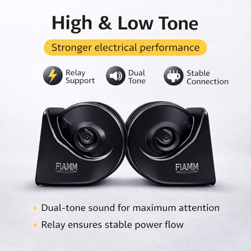Image of FIAMM Car Horn 12V Loud Sound Dual Tone Snail Horn with Relay, Waterproof Heavy Duty Horn Set for Car, Bike & Truck, High Sound Universal Vehicle Horn (Set of 2)