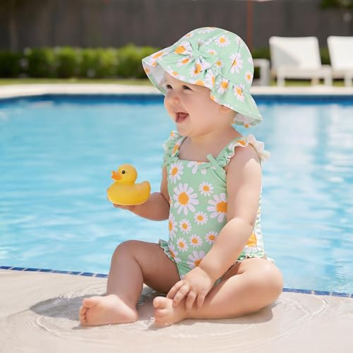 WKTRSM Badeanzug für kleine Mädchen – Einteiliger Baby-Badeanzug mit Sonnenhut – Niedliche Strand-Bademode – Schnell trocknender Badeanzug für Kinder von 3 bis 36 Monaten