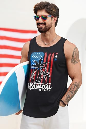 Image of VOGSTART Mens Hawaiian Beach Tank Tops Summer Vacation Muscle Top Graphic Sleeveless Shirts (S-3XL)