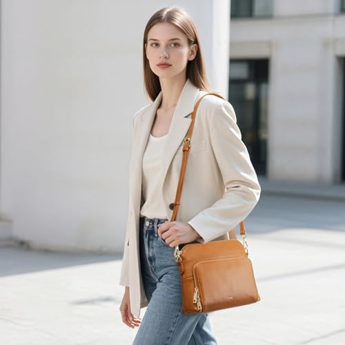 Image of Kattee Leather Crossbody Bag with Built-in RFID Wallet | Top grain pebbled leather, built-in RFID wallet, multiple pockets, and an adjustable strap for everyday use.