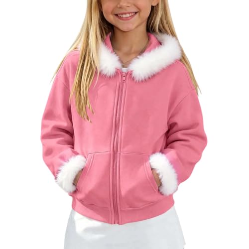 Girls Zip Up Hoodies Cute Faux Fur Trim Jackets Kids Fashion Clothes | girls zip up hoodie, faux fur trim jacket, cute hooded sweatshirt, long sleeve kids fall clothes, casual girls outerwear - image 7