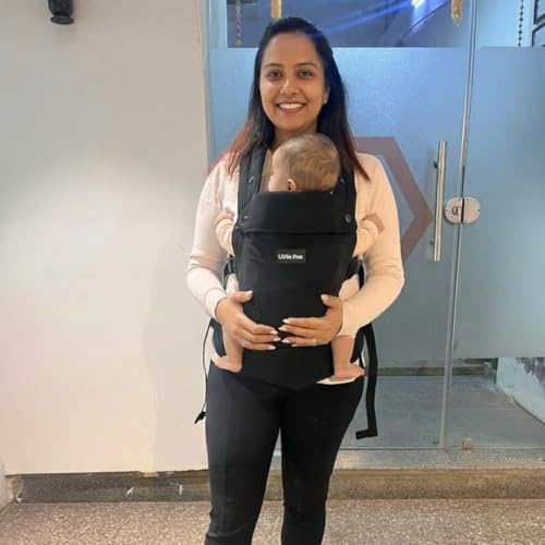 Image of Little Pea All-Day Baby Carrier | Premium Cotton Canvas | Ergonomic Structured Support | All-Day Comfort for Indoor & Outdoor Use | 3-18 kg (3-36 Months) | Black