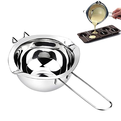 Schmelztopf Edelstahl 400ml Edelstahl Schokolade Butter Schmelzen Topf Schmelzschale Mit 2 Ausgüssen Hochwertige Wasserbad Schmelzschale Für Schmelzen Butter Karamellseife Bonbon Kerze, Silber Cover