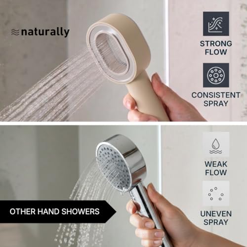 Image of Naturally Mooi Filtered Handheld Shower (Beige) | Hard Water Filter for Bathroom | Chlorine Removal | Soft Water for Hair & Skin | 3-Stage Filtration | Screw-On Installation | Enhanced Pressure