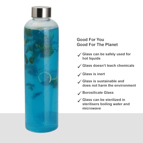 Image of SIMPARTE Borosilicate GlassWater Bottles 500ml | Leak-Proof, Freezer Safe, Wide Mouth | Stainless Steel Cap | Ideal for Office, School, Travel | Set of 3