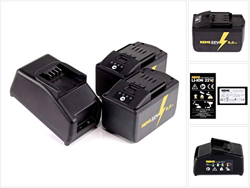 REMS 571592 Battery Set Power Pack 21.6 V (22V Max) with 2X 9.0 Ah Batteries + Charger 90 W