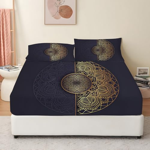 Spannbettlaken 90x200cm Bohemian Spannbetttuch Stechapfel Bettlaken Boxspringbett mit Gummizug Spannbettuch Mikrofaser für Matratzen von 30 cm Mit 2 Kissenbezüge 80x80 cm