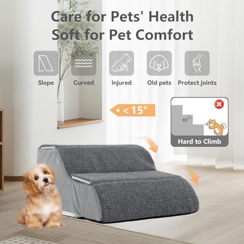 Image of 2 Steps Dog Stairs for Sofas & Chairs, 8.3 inch Tall Pet Steps for Small to Medium Dogs & Cats, Waterproof with Removable Cover & PE Support Board for Sofa, Chair, or Stairs