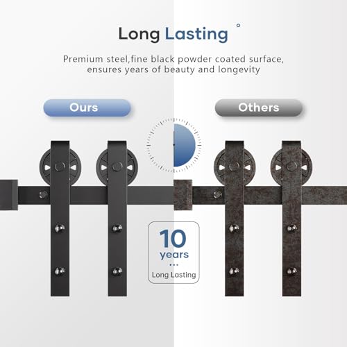 Image of EaseLife 10FT Double Door Sliding Barn Door Hardware Track Kit & Handle,Big Industrial Spoke Wheel,Wall Mount,Slide Smoothly Quietly,Easy Install,Black,108 inch Track Fit for 50-52 inch Wide Opening (No Door)