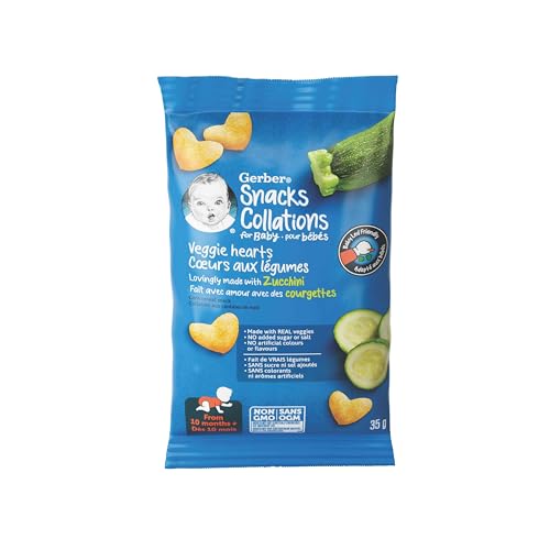 GERBER Veggie Hearts Zucchini, Baby Snacks, 10 Months & Up, Source Of Vitamin B1, Iron & Zinc, 3g Whole Grains, Made with Real Zucchini, No Artificial Flavours or Colours, No Added Sugar, No Added Salt, Case of 6, 210 g - Image 3