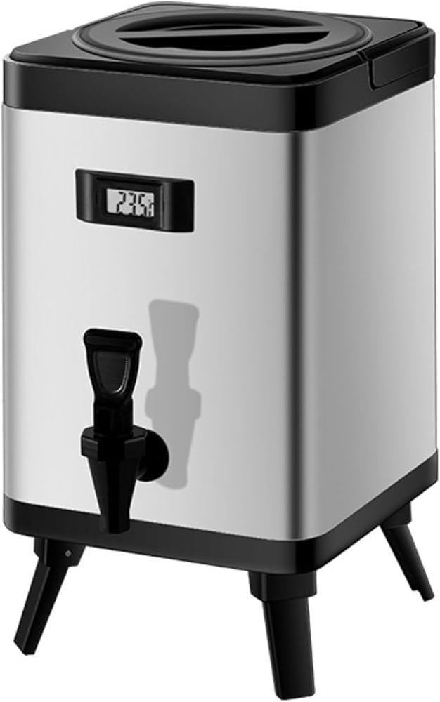 HCZKIUJY Insulated Drink Dispenser - Stainless Steel Beverage Dispenser with Thermometer Tap for Hot and Cold Drinks, Ideal for Tea, Coffee, Milk, Water, and Juice (Silver Gray 10L)