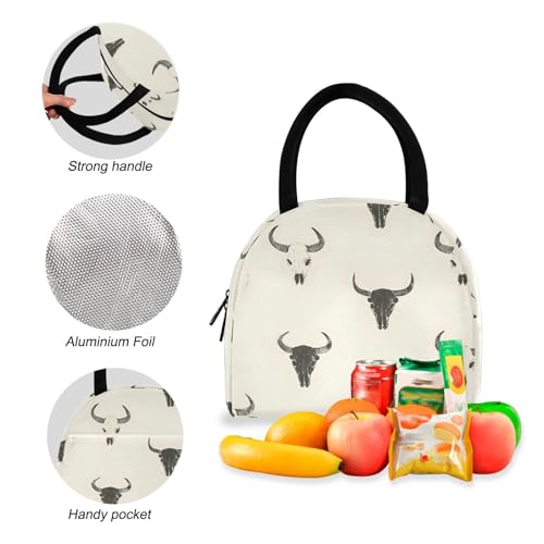 Backpack Lunch Bag Set Bison Skull Retro Print, Big Storage Travel Backpacks with Insulated Lunch Box for Office Hiking Picnic4